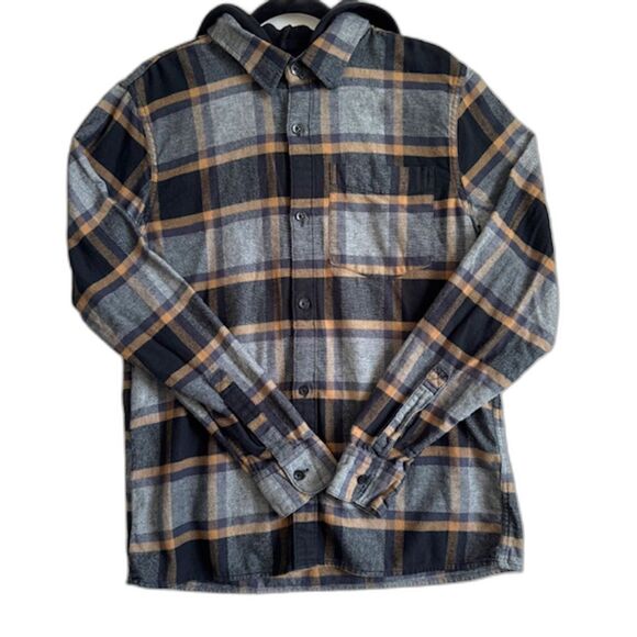 Hollister Men’s LS Hooded Blue Plaid Flannel Shirt SZ M Button Up EUC Pocket - Picture 1 of 9
